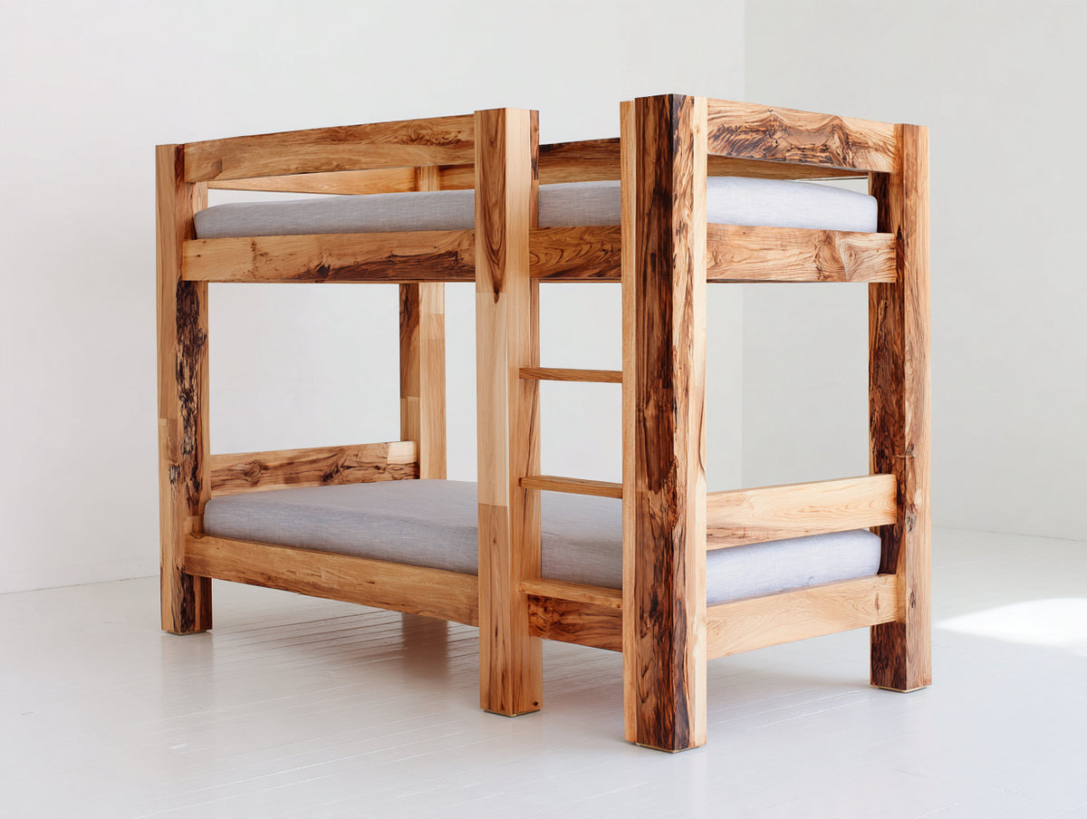 Etagenbett aus Massivholz mit Leiter 200x100x175 cm - Natur - rustikales Design