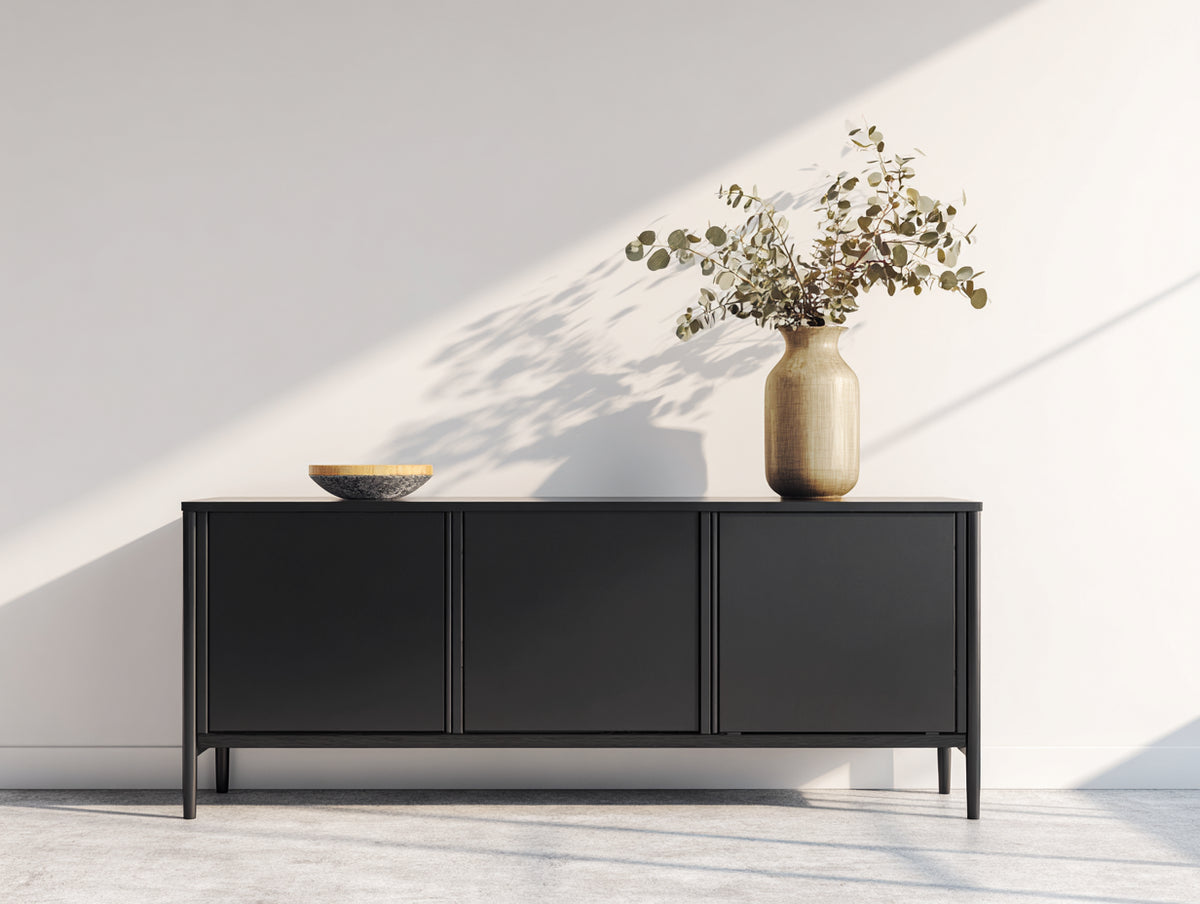 Dielenschrank mit 3 Türen 160x40x80 cm - Schwarz - moderner niedriger Aufbewahrungsschrank mit klarer Front