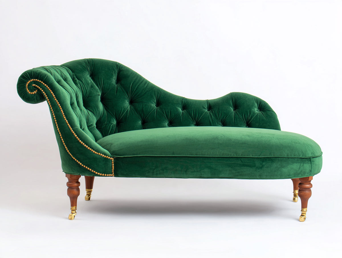 Chaiselongue aus Samt 190 x 75 x 90 cm - Grün - Knopfheftung im klassischen Design