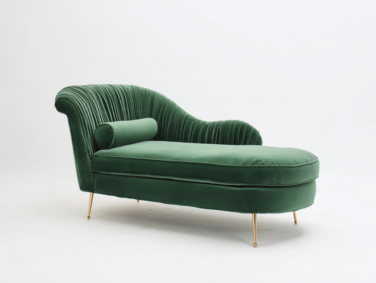 Chaiselongue aus Samt 185 x 80 x 88 cm - Grün - Plissierte Rückenlehne im modernen Design