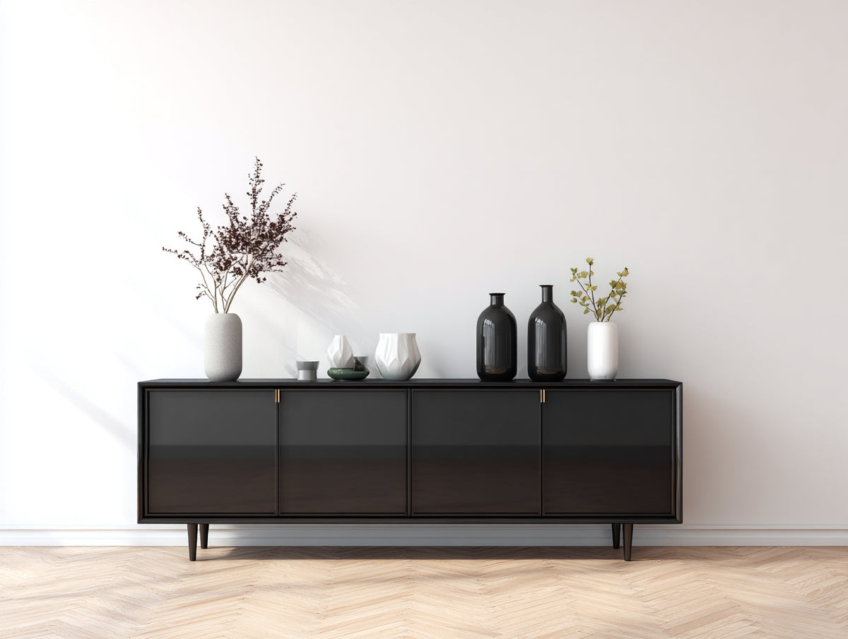 Dielenschrank 200x40x75 cm - Schwarz - mit 4 Türen
