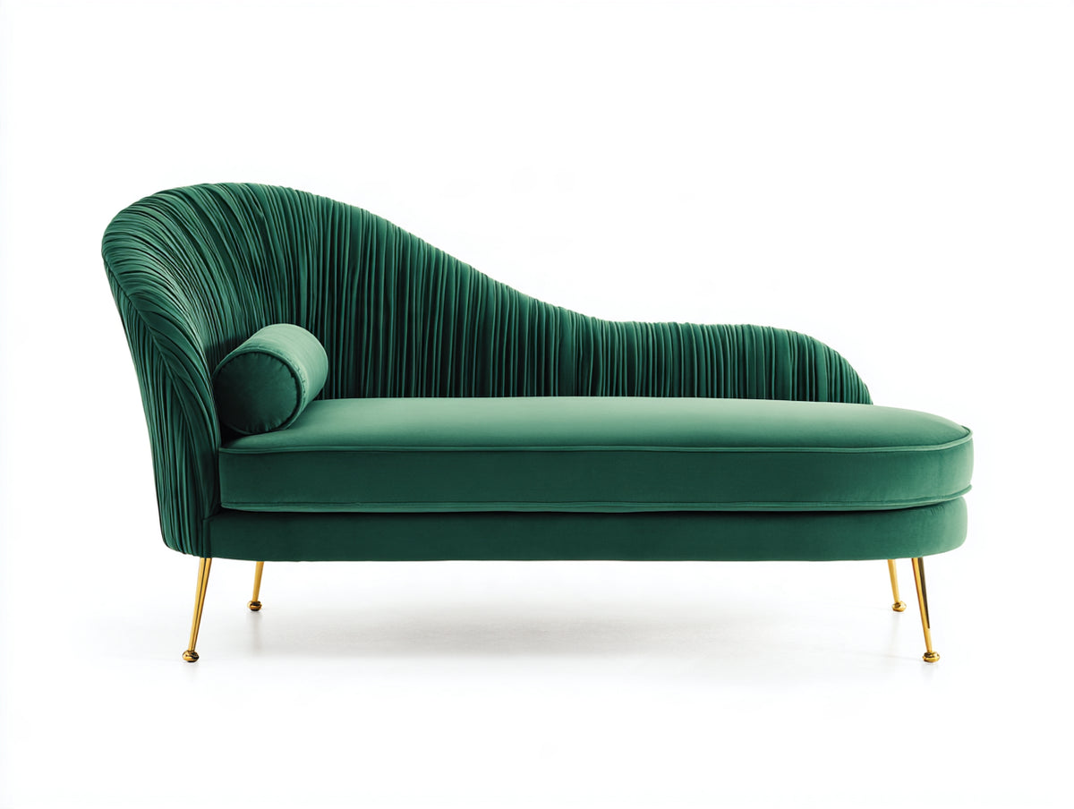Chaiselongue Samtoptik 180x78x92 cm - Grün - modernes Design mit geschwungener Rückenlehne und vertikaler Polsterstruktur