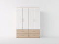 Kleiderschrank mit 4 Türen und 4 Schubladen 160x55x200 cm - Weiß-Natur - modernes Design mit Holzoptik