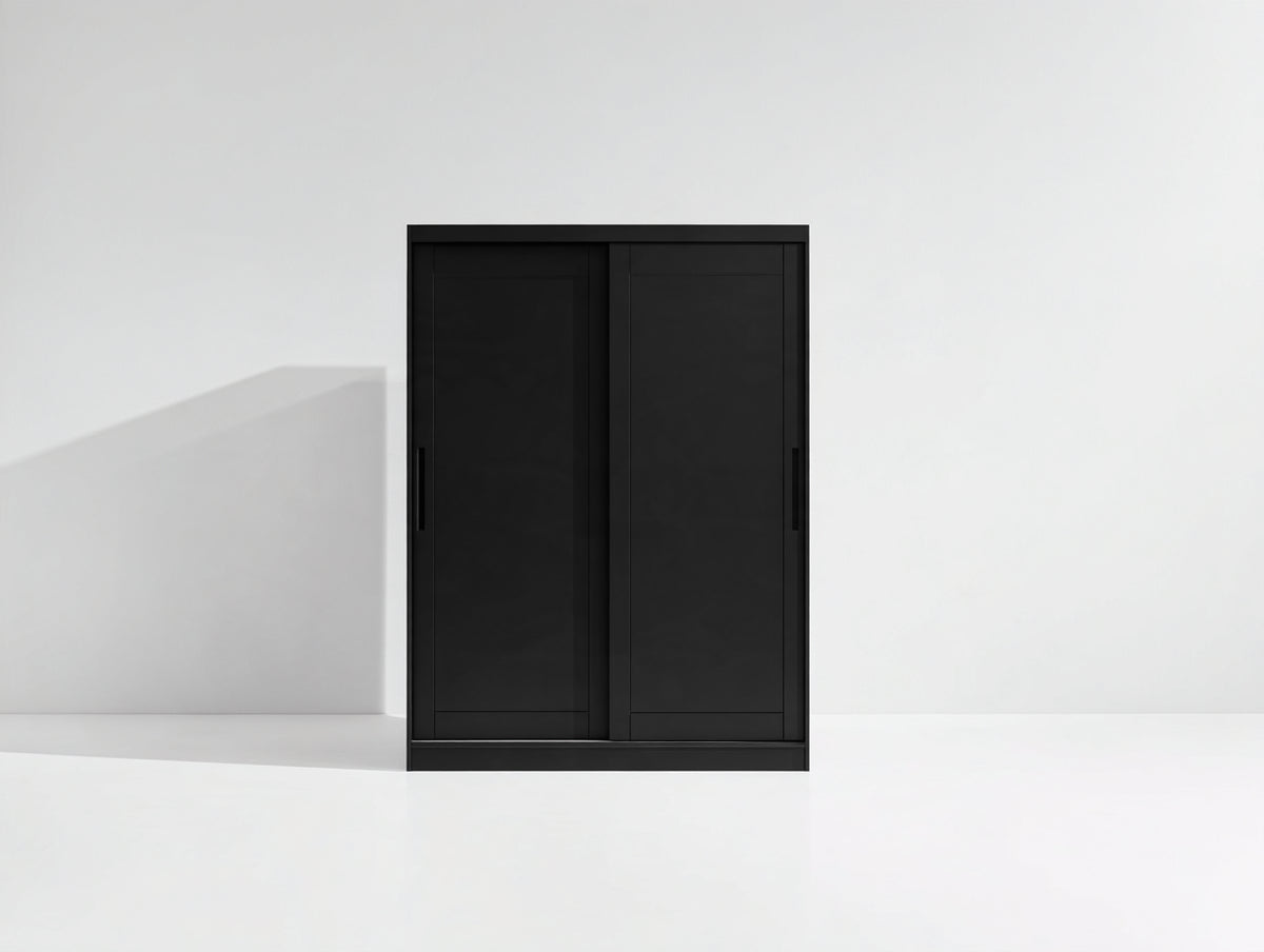 Kleiderschrank aus Holz 120 x 55 x 190 cm - Schwarz - 2 Schiebetüren im minimalistischen Design