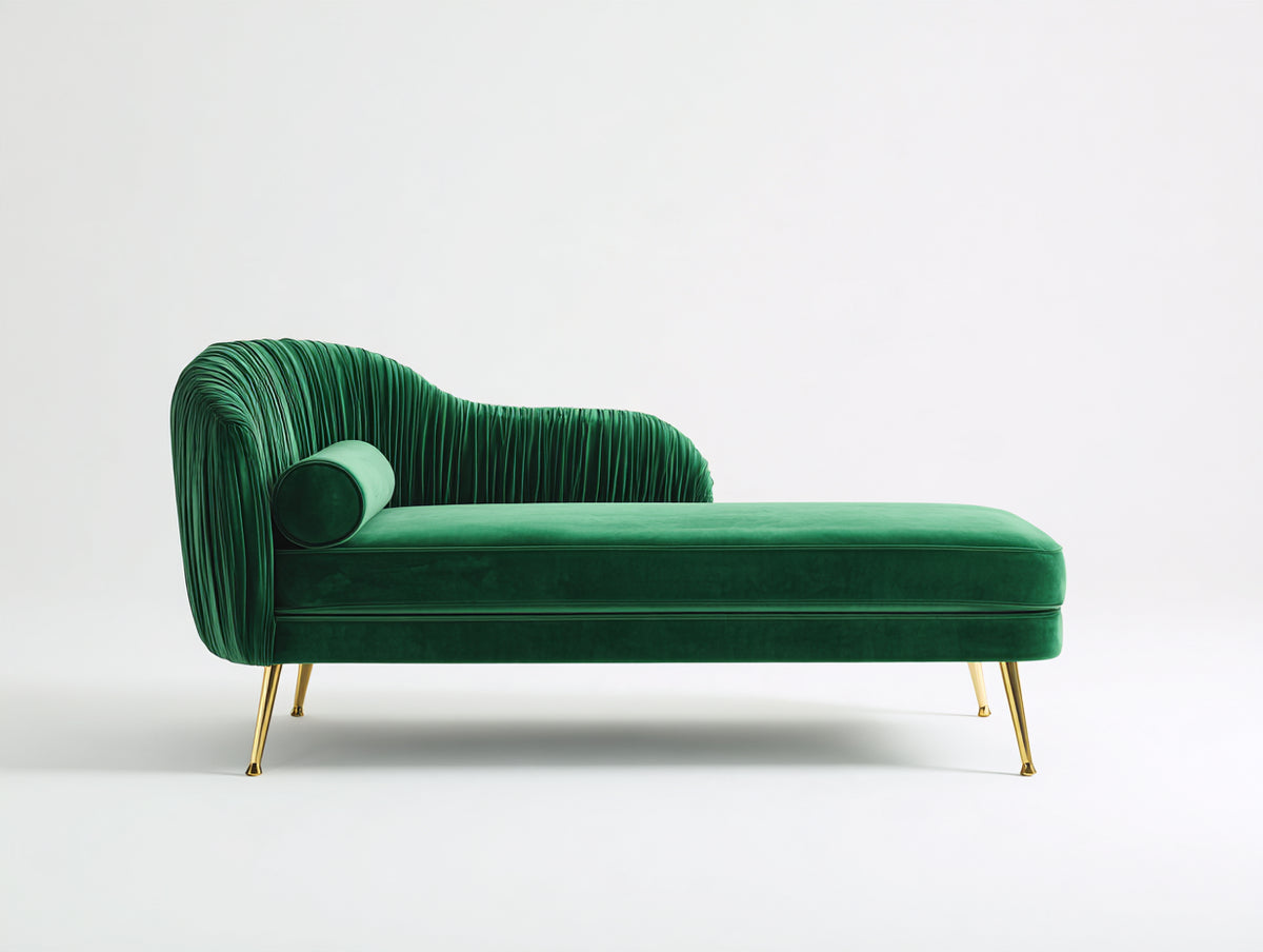 Chaiselongue 190x85x88 cm - Grün - mit Faltenstruktur und Nackenrolle