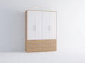 Kleiderschrank 180x55x220 cm - Weiß-Natur - mit 4 Türen und 6 Schubladen