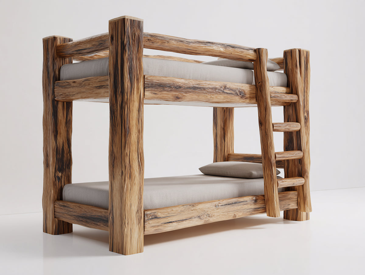 Etagenbett aus Massivholz 200 x 100 x 180 cm - Braun - 2 Schlafplätze mit Leiter im rustikalen Design