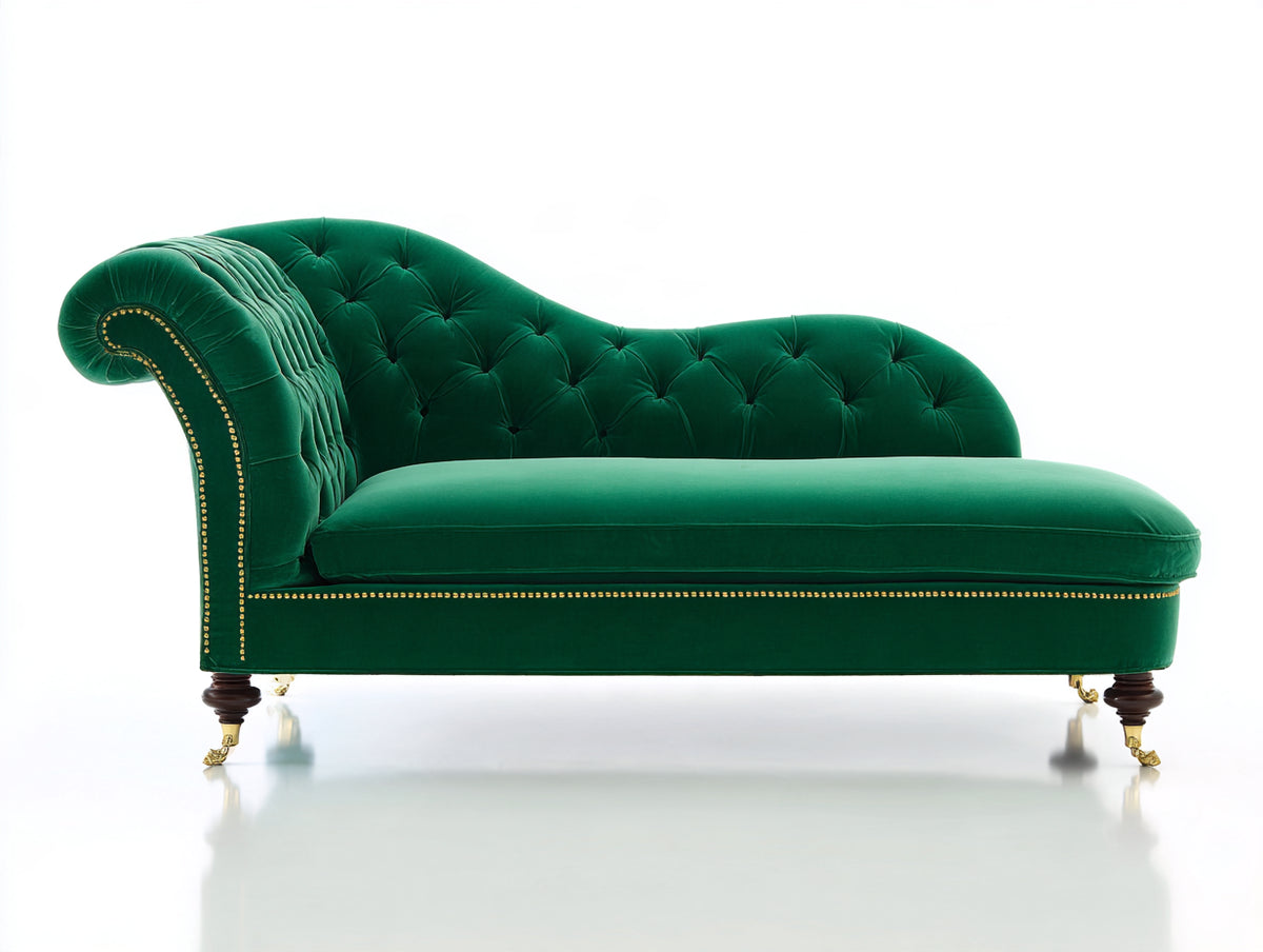 Chaiselongue aus Samt 190 x 78 x 90 cm - Grün - Knopfheftung im klassischen Design